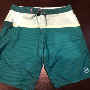 Jetty Green Striped Board Shorts 38
